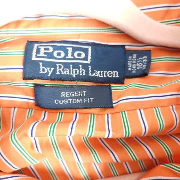 Polo Ralph Lauren Mens 16.5 32/33 Orange Striped Regent Custom Fit Dress Shirt - Picture 3 of 7
